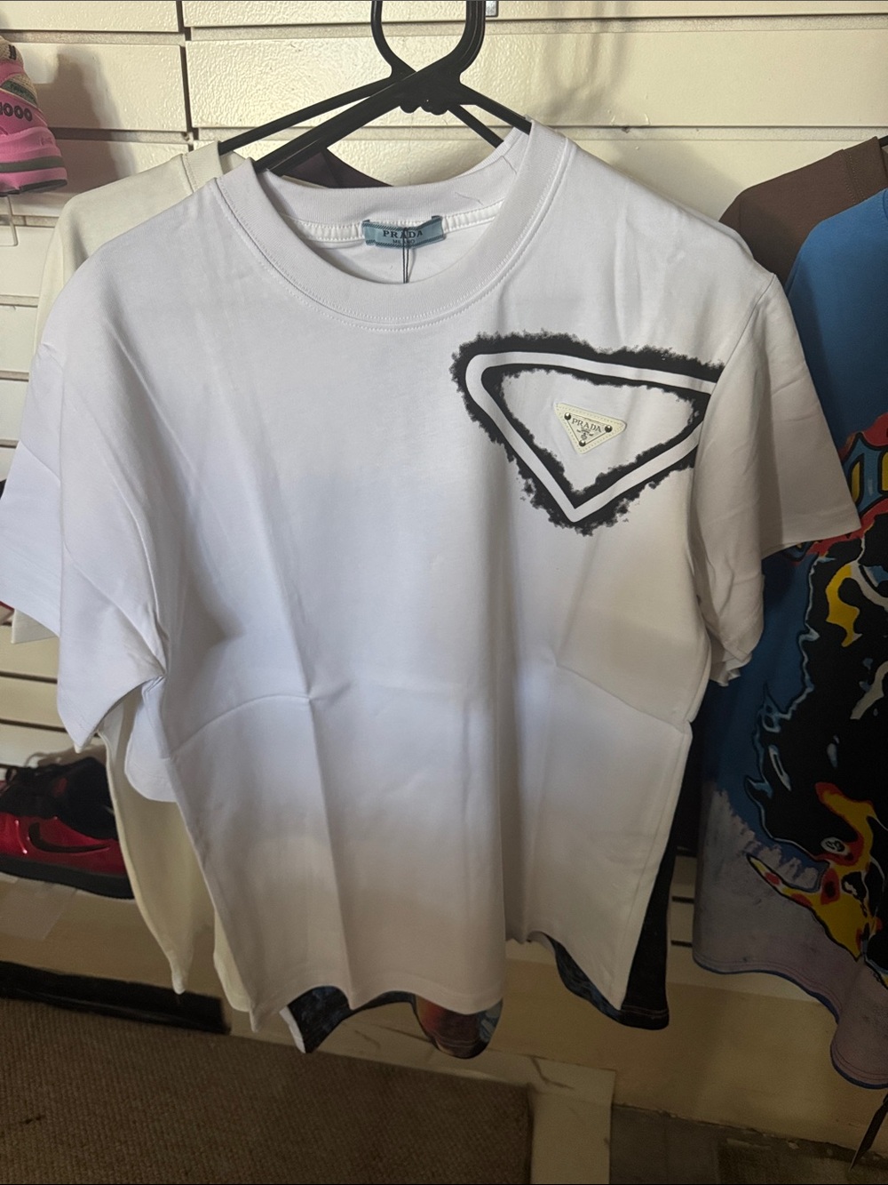 Prada White Kids Tee with Black Triangle Patch
